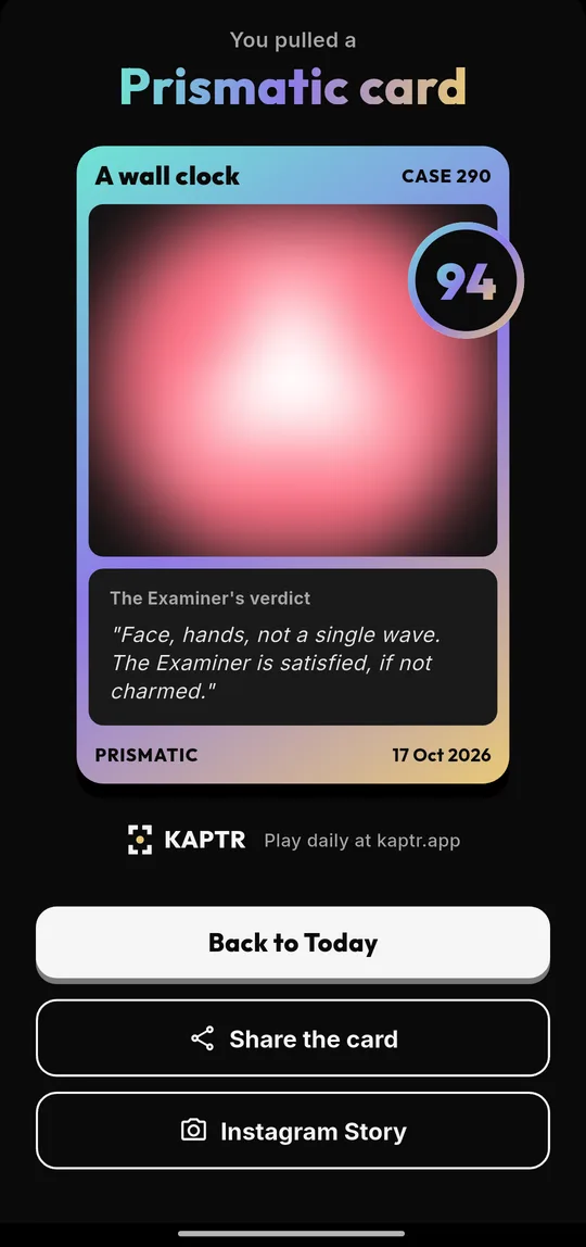 A Prismatic 94 verdict card in Kaptr